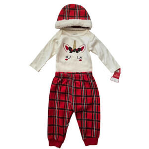 Baby Gear Infant Girls Outfit Christmas Unicorn 3 - 6 Mo. Romper Hat Pants NWT